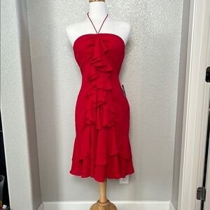 NWT Express Red Ruffled Tiered Halter Cocktail Dress size Medium